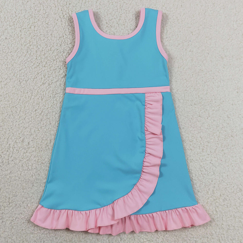 Baby Girls Dress Sleeveless Lake Blue Pink Yoga Active Short Knee Length Dress GSD4130