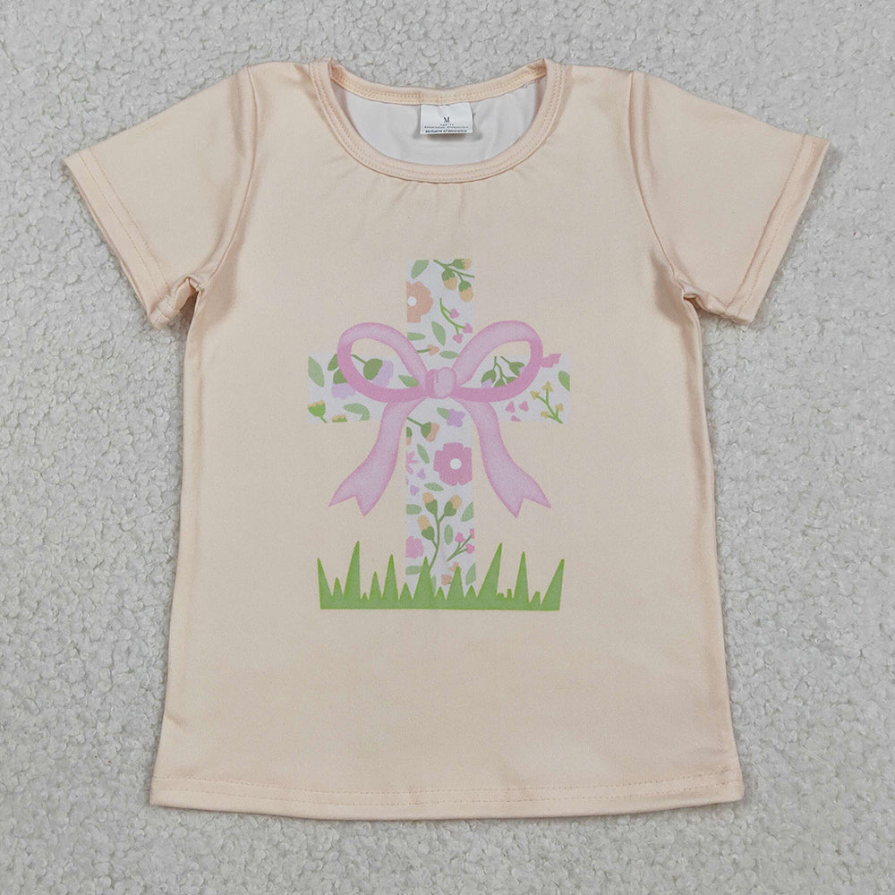 Baby Girls T-shirts Short Sleeve Flowers Cross Easter T-shirts Top GT1397 12.10