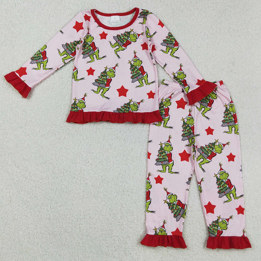 Baby Girls Pajamas Christmas Green Face Trees Top Pants Sleepwear Sets GLP2646 9.2