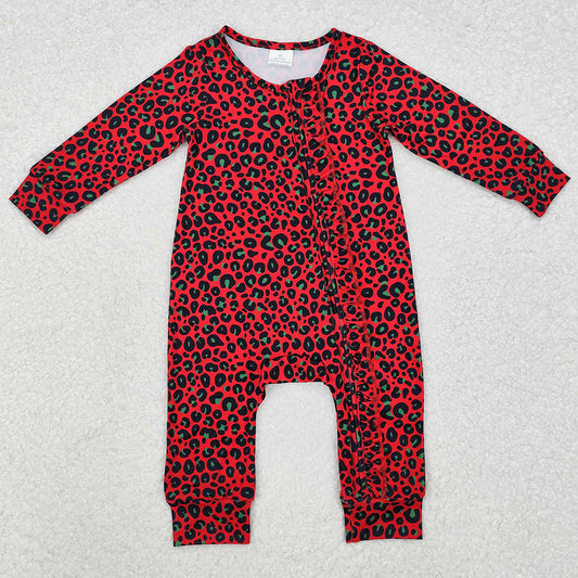 Baby Infant Girls Rompers Christmas Red Green Leopard Zip Rompers LR1962