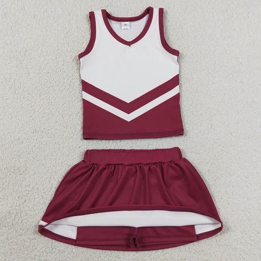 Baby Girls Clothes Maroon Gold Stripe Vest Top Skirt Shorts Team Yoga Active Clothes Sets GSD4195