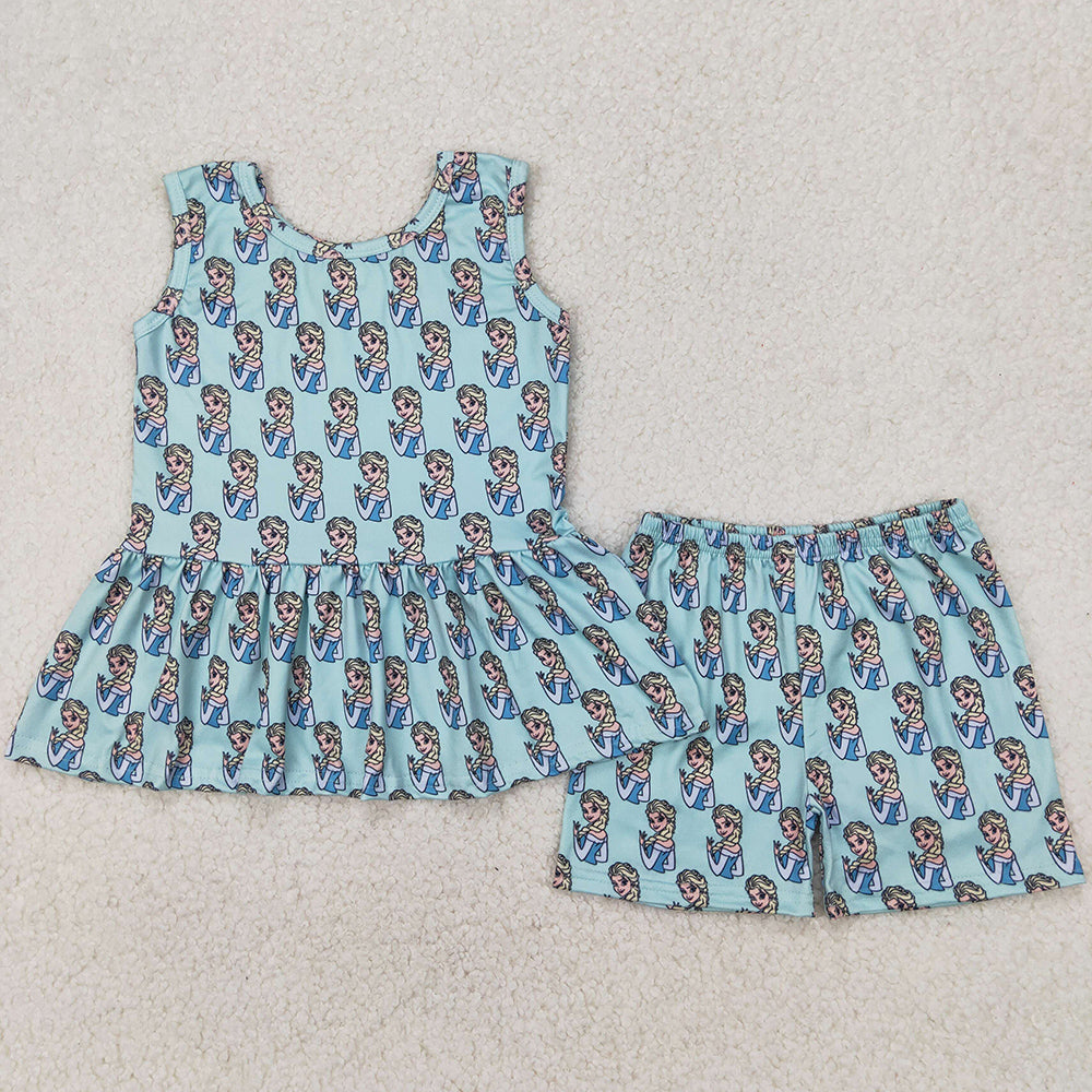 Baby Girls Clothes Cartoon Princess Sleeveless Top Tee Shorts Sets GSSO2234 3.27