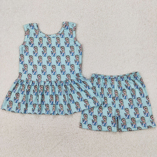 Baby Girls Clothes Cartoon Princess Sleeveless Top Tee Shorts Sets GSSO2234 3.27