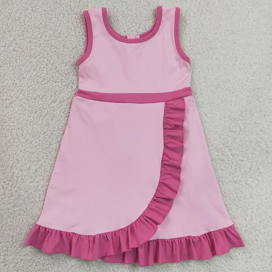 Baby Girls Dress Sleeveless Pink Yoga Active Short Ruffle Knee Length Dress GSD4152