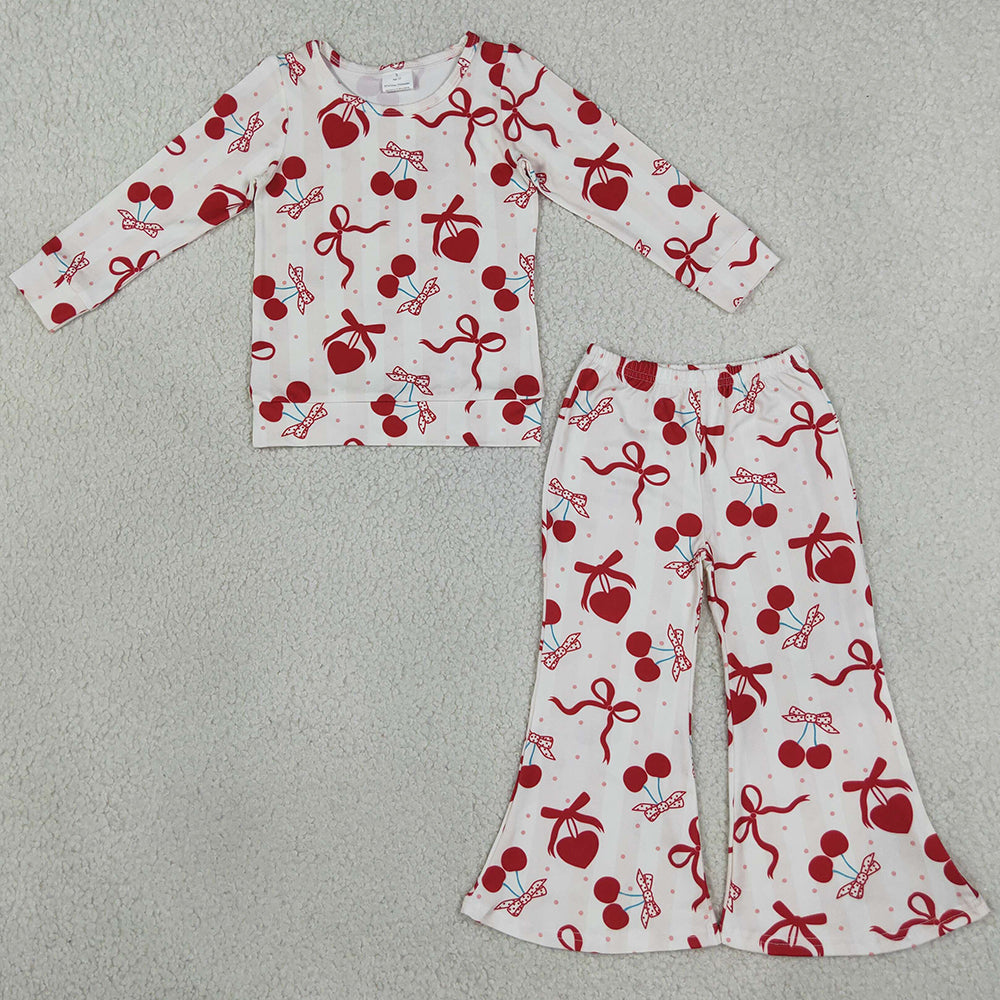 Baby Girls Clothes Heart Cheer Top Bell Bottom Pant Valentines Clothes Sets GLP3636