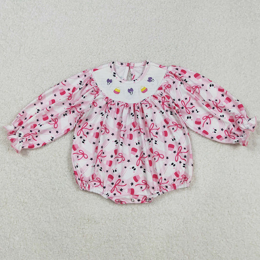 Baby Girls Smocked Rompers Halloween Pink Bows Ghosts Candy Ruffle Rompers LR2216 9.1