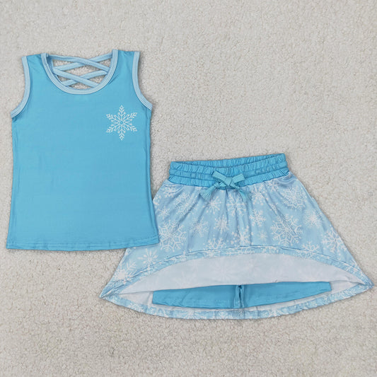 Baby Girls Clothes Blue Snowflake Princess Shirt Skirt Skort Sets GSD2074 3.27