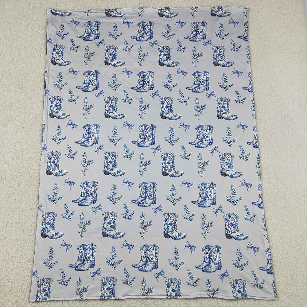 Baby Kids Blankets Blue Boots Bows Western Blankets BL0229