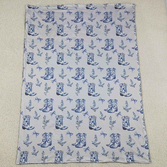 Baby Kids Blankets Blue Boots Bows Western Blankets BL0229