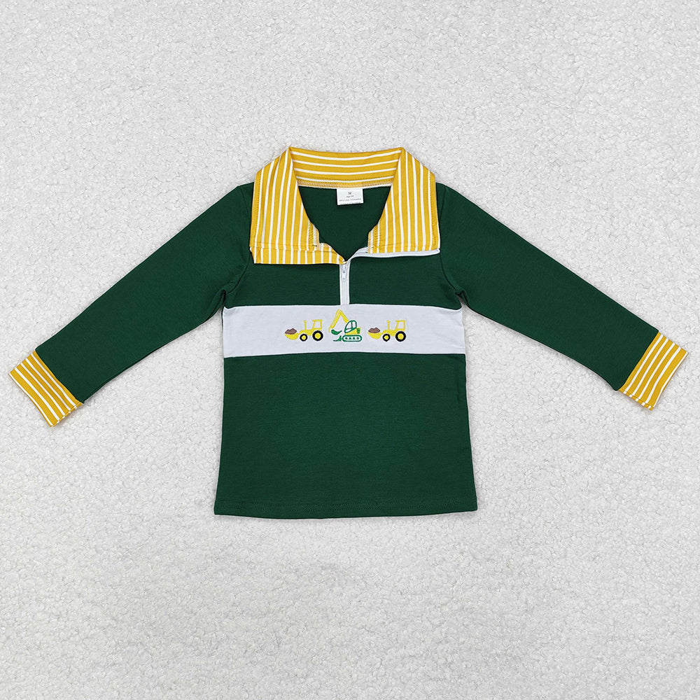 Baby Boys Clothes Green Constructions Zip Long Sleeve Pullovers Tops BT0931