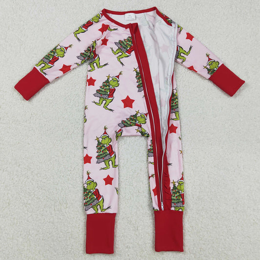 Baby Girls Rompers Green Faces Christmas Trees Ruffle Zipper Rompers LR2496 9.1