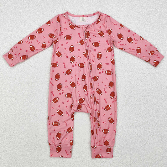 Baby Infant Girls Rompers Football Pink Bamboo Zip Rompers LR1988