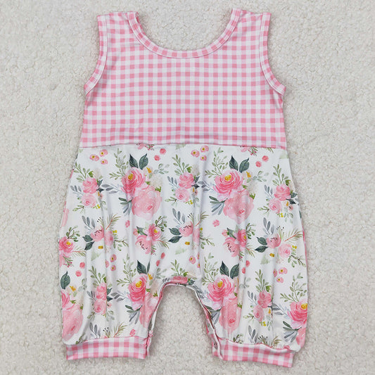 Baby Girls Rompers Pink Checkered Flowers Sleeveless Rompers SR2678 3.20