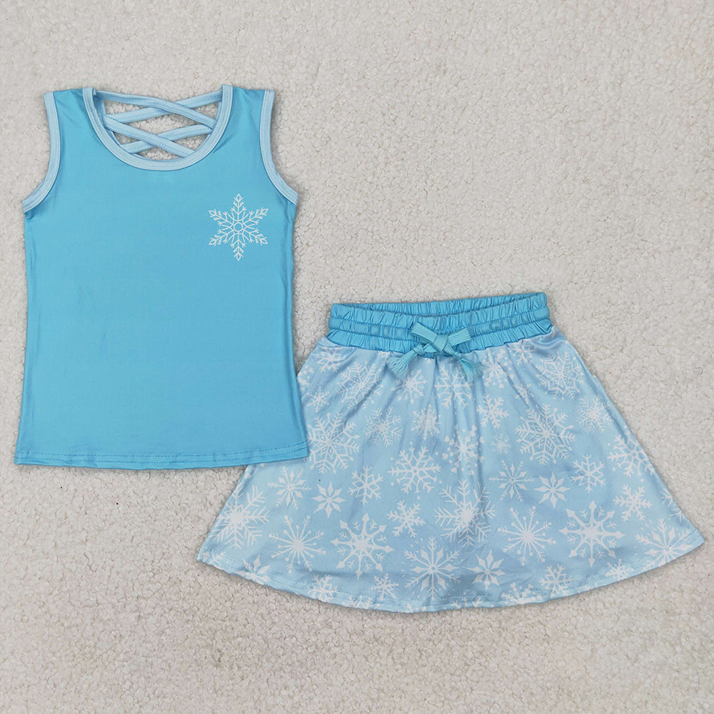 Baby Girls Clothes Blue Snowflake Princess Shirt Skirt Skort Sets GSD2074 3.27