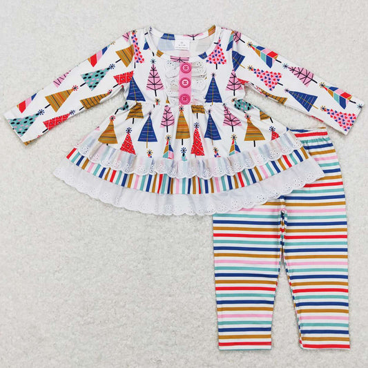 Baby Girls Clothes Christmas Colorful Lace Tree Tunic Stripes Legging Sets