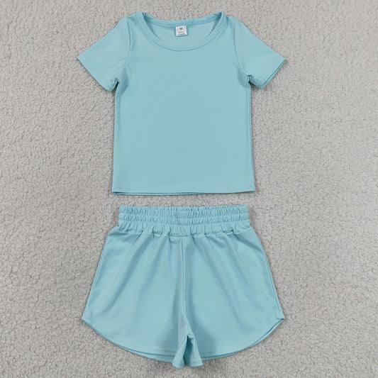 Baby Girls Light Blue Short Sleeve Top Sport Short Yoga Active Clothes Sets GSSO3762