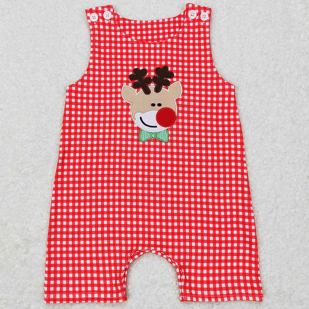 Baby Infant Rompers Christmas Deer Red Checkered Sleeveless Rompers SR0409