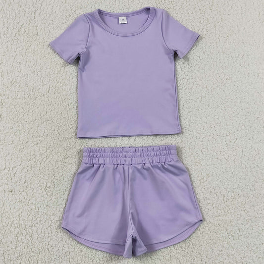 Baby Girls Clothes Lavender Short Sleeve Top Sport Short Yoga Active Clothes Sets GSSO3759