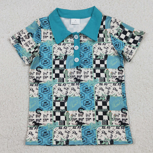 Baby Boys Clothes Horse Saloon Cowboys Western Button Polo Shirts Top BT1631 1.8