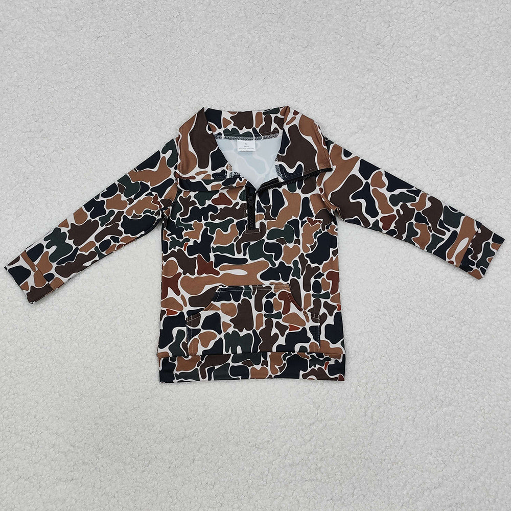 Baby Boys Clothes Tops Dark Brown Camo Zip Pocket Pullovers Tops BT1038