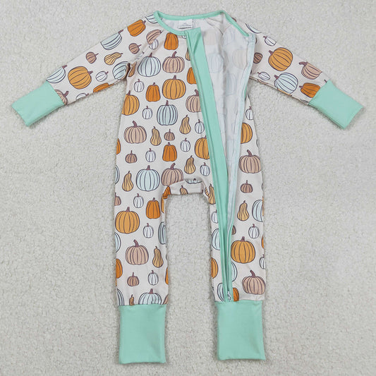 Halloween Baby Boys Rompers Green Pumpkins Fall Zipper Footie Rompers LR2565 9.1