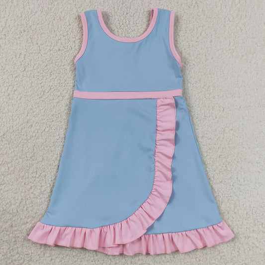 Baby Girls Dress Light Blue Pink Sleeveless Yoga Active Short Knee Length Dress GSD4144