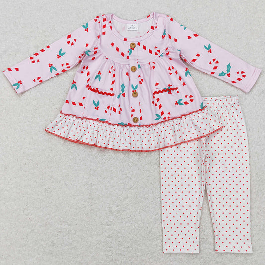Baby Girls Christmas Clothes Candy Cane Tunic Top Dots Legging Pants Sets
