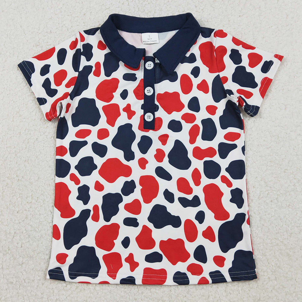 Baby Boys Clothes Red Blue Cow Print 4th of July Button Polo Shirts Top BT1657 1.12