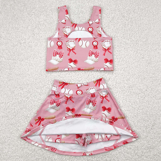 Baby Girls Clothes Baseball Bows Athletic Active Wear Top Shorts Skorts Skirts Sets GSD2044 4.21