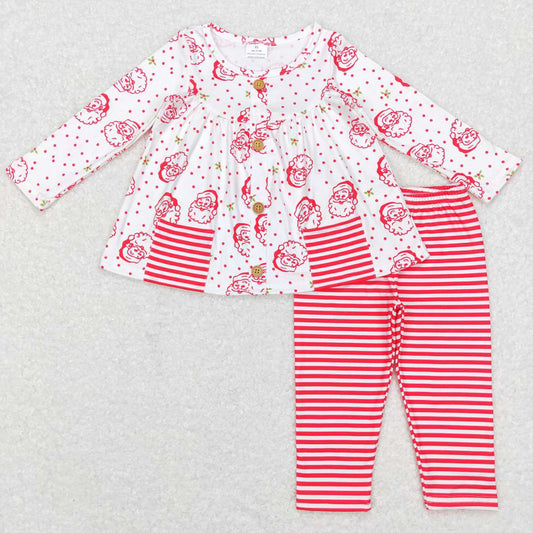 Baby Girls Clothes Christmas Santa Pocket Tunic Stripes Legging Sets GLP0989