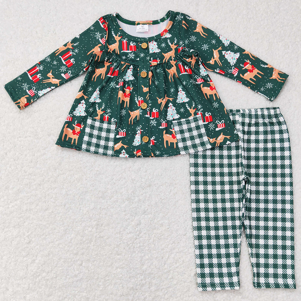 Baby Girls Clothes Christmas Deer Pocket Tunic Dots Tops Legging Pants Sets