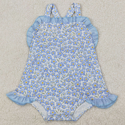 Baby Infant Girls Rompers Blue Flowers Straps Rompers SR2791 3.24