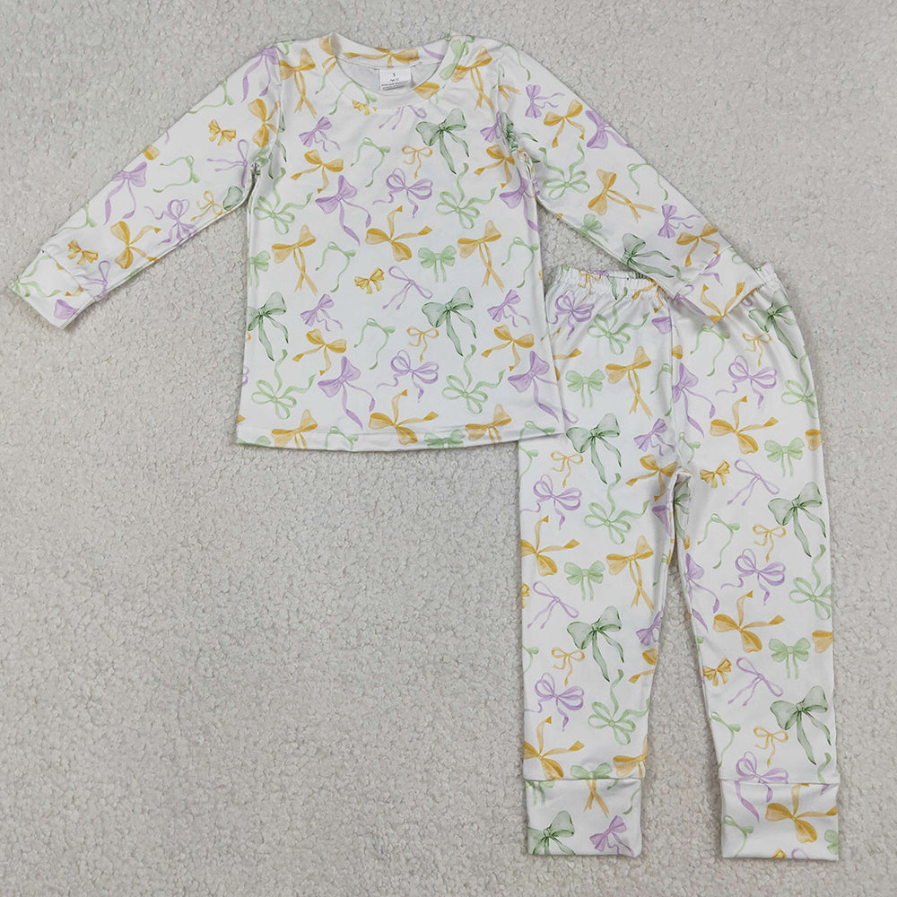 Baby Girls Pajamas Mardigras Bows Plaid Top Pants Pajamas Sets GLP2921 12.10