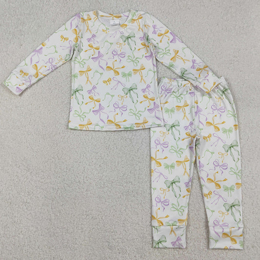 Baby Girls Pajamas Mardigras Bows Plaid Top Pants Pajamas Sets GLP2921 12.10