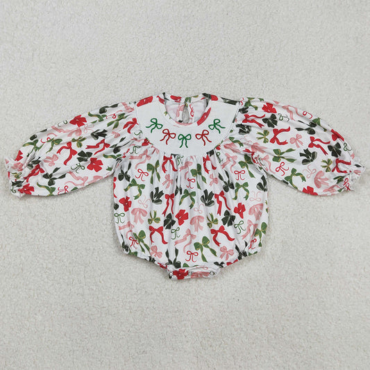 Baby Infant Girls Rompers Christmas Colorful Bows Smocked Rompers LR2185 9.1