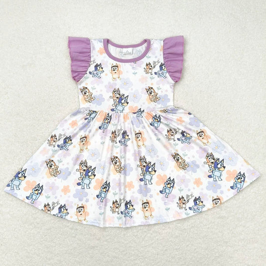 Baby Girls Dress Dogs Flowers Flutter Sleeve Knee Length Dresses GSD1079