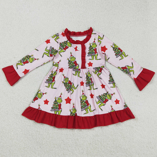 Baby Girls Dress Christmas Green Face Trees Ruffle Knee Length Dresses GLD1236 9.1