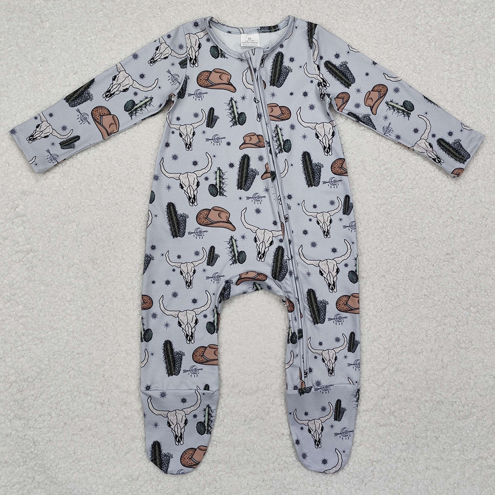 Baby Kids Boys Western Fall Zip Hat Cactus Footie Rompers LR2098