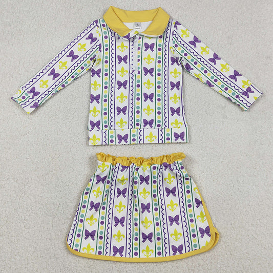 Baby Girls Clothes Mardigras Anchors Bows Stripe Zip Pullovers Skirt Shorts Yoga Active Clothes Set GLD1363 12.10