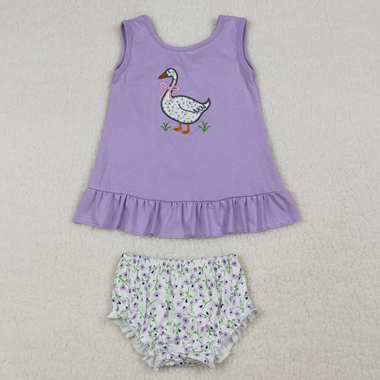 Baby Girls Clothes Embroidery Floral Goose Back Bows Tunic Bummies Clothes Sets GBO0502