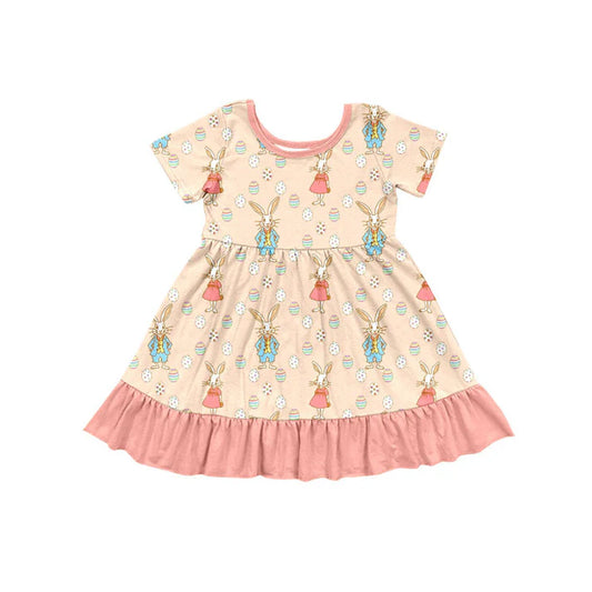 Preorder(moq 5) Baby Girls Rabbits Eggs Easter Ruffle Knee Length Dresses 10.15
