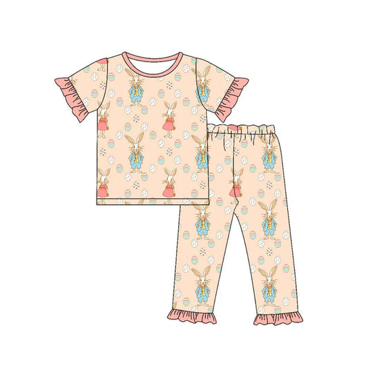 Preorder(moq 5) Baby Girls Rabbits Eggs Top Ruffle Pants Easter Pajamas Sets 10.15