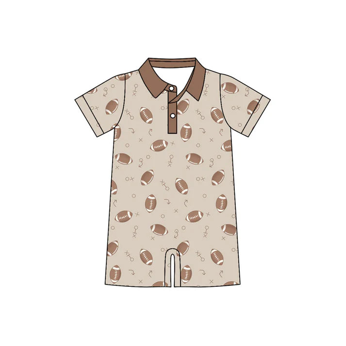 Preorder (moq 5)Baby Boys Short Sleeve Footballs Plaid Button Shorts Team Rompers 10.31