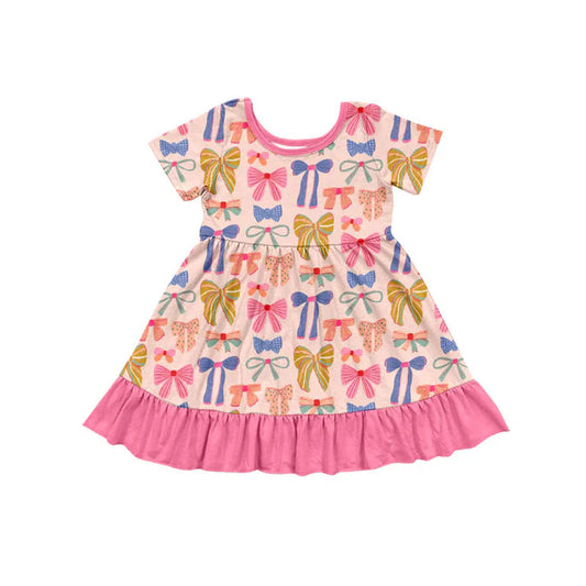 Preorder(moq 5) Baby Girls Colorful Bows Ruffle Knee Length Dresses 10.15