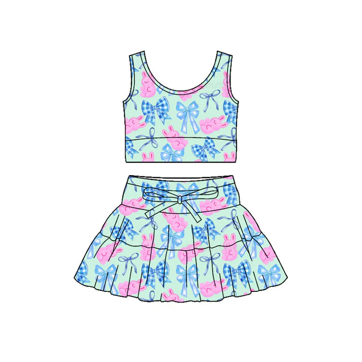Preorder (moq 5)Baby Girls Rabbits Bows Vests Top Skirt Shorts Easter Clothes Sets 1.14
