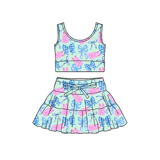 Preorder (moq 5)Baby Girls Rabbits Bows Vests Top Skirt Shorts Easter Clothes Sets 1.14