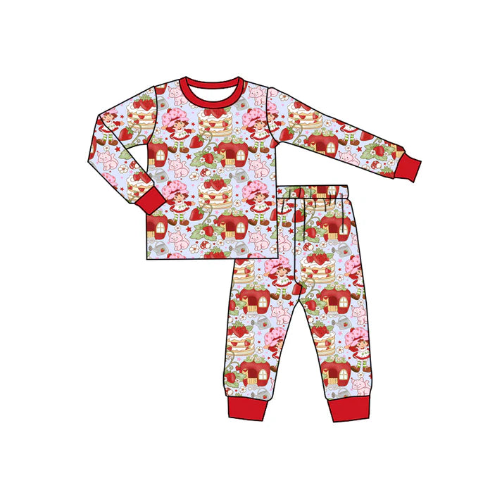 Preorder(moq 5) Baby Girls Cartoon Strawberry Girls Cakes Top Pants Pajamas Sets 10.29