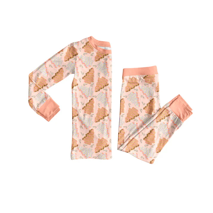 Preorder (moq 5)Baby Girls Peach Long Sleeves Trees Plaid Top Pant Pajamas Sets 6.21