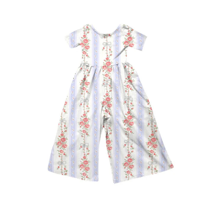 Preorder(moq 5) Baby Girls Lavender Flowers Bows Stripe Pants Jumpsuits 10.18
