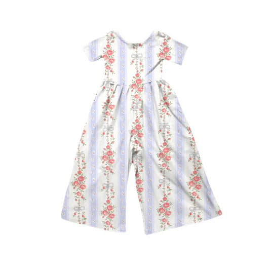 Preorder(moq 5) Baby Girls Lavender Flowers Bows Stripe Pants Jumpsuits 10.18